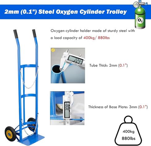 Heavy Duty Gas Cylinder Cart for Laboratories, Schools & Workshops - Oxygen, Nitrogen, Acetylene Tank Trolley with Safety Chain, Supports 440kg/880lbs Load in Saudi Arabia