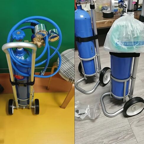 Adjustable Aluminum Alloy Oxygen Tank Holder Cart - 2-Wheel Rolling Dolly for 14.6cm (5.75") Gas Cylinders - Ideal for Home & Laboratory Use in Saudi Arabia