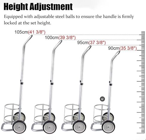 Adjustable Aluminum Alloy Oxygen Tank Holder Cart - 2-Wheel Rolling Dolly for 14.6cm (5.75") Gas Cylinders - Ideal for Home & Laboratory Use in Saudi Arabia