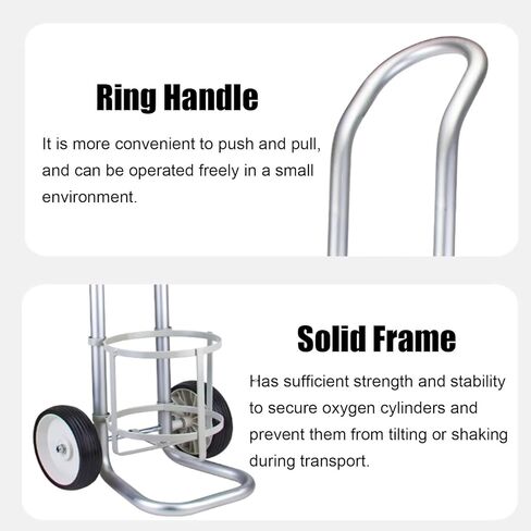 Adjustable Aluminum Alloy Oxygen Tank Holder Cart - 2-Wheel Rolling Dolly for 14.6cm (5.75") Gas Cylinders - Ideal for Home & Laboratory Use in Saudi Arabia