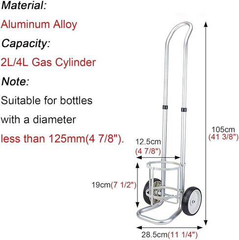 Adjustable Aluminum Alloy Oxygen Tank Holder Cart - 2-Wheel Rolling Dolly for 14.6cm (5.75") Gas Cylinders - Ideal for Home & Laboratory Use in Saudi Arabia