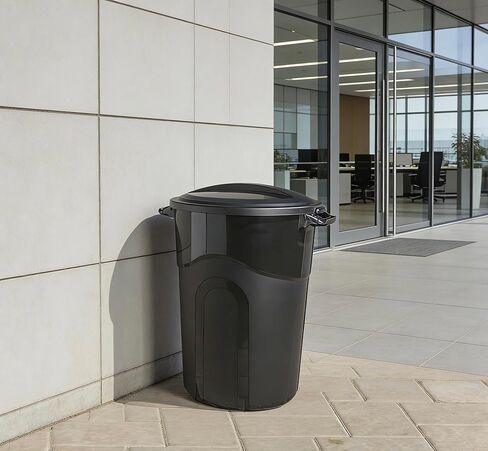 32 Gallon Garbage Can, Included Lid, Indoor/Outdoor, Black in Saudi Arabia