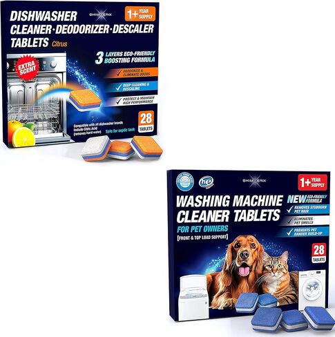 أقراص منظفة للغسالة الاحترافية لأصحاب الحيوانات الأليفة - 28 عبوة، غسالة تحميل أمامي وعلوي، تنظيف عميق، خزان للصرف الصحي آمن، دعم HE، إزالة شعر الحيوانات الأليفة العنيد، يزيل الروائح، يمنع تراكم الوبر in Kuwait