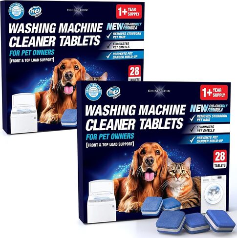 Washing Machine Cleaner Pro Tablets for Pet Owners - 28 Pack, Front & Top Load Washer Deep Cleaning, Septic Tank Safe, HE Support, Remove Stubborn Pet Hair, Eliminates Smells, Prevents Dander Build-up in Saudi Arabia