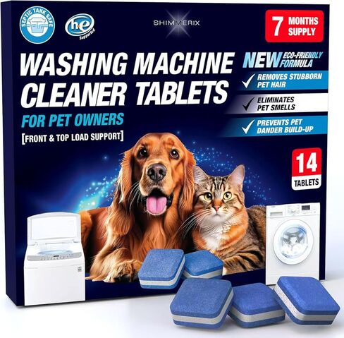 Washing Machine Cleaner Pro Tablets for Pet Owners - 28 Pack, Front & Top Load Washer Deep Cleaning, Septic Tank Safe, HE Support, Remove Stubborn Pet Hair, Eliminates Smells, Prevents Dander Build-up in Saudi Arabia