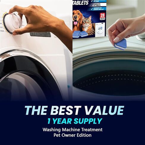 Washing Machine Cleaner Pro Tablets for Pet Owners - 28 Pack, Front & Top Load Washer Deep Cleaning, Septic Tank Safe, HE Support, Remove Stubborn Pet Hair, Eliminates Smells, Prevents Dander Build-up in Saudi Arabia