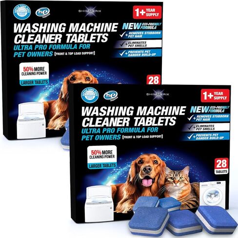 Washing Machine Cleaner Pro Tablets for Pet Owners - 28 Pack, Front & Top Load Washer Deep Cleaning, Septic Tank Safe, HE Support, Remove Stubborn Pet Hair, Eliminates Smells, Prevents Dander Build-up in Saudi Arabia