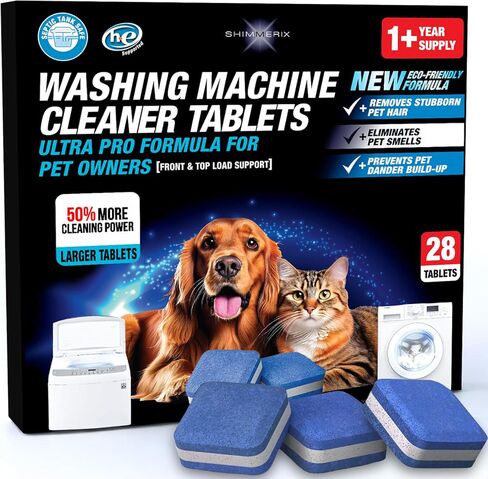 Washing Machine Cleaner Pro Tablets for Pet Owners - 28 Pack, Front & Top Load Washer Deep Cleaning, Septic Tank Safe, HE Support, Remove Stubborn Pet Hair, Eliminates Smells, Prevents Dander Build-up in Saudi Arabia