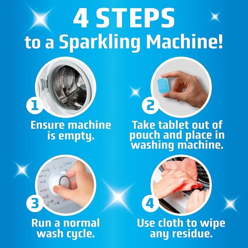 MIGHTY CLEAN Washing Machine Cleaner Tablets 24 Pack - 1 Year Supply, Septic Safe Washing Machine Cleaning Tablets, Washer Cleaner Tablet, Works with All Washers Including HE in Kuwait