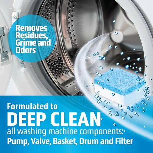 MIGHTY CLEAN Washing Machine Cleaner Tablets 24 Pack - 1 Year Supply, Septic Safe Washing Machine Cleaning Tablets, Washer Cleaner Tablet, Works with All Washers Including HE in Kuwait