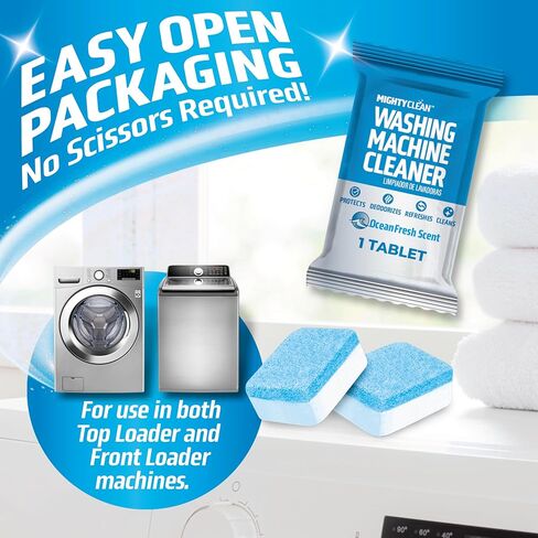 MIGHTY CLEAN Washing Machine Cleaner Tablets 24 Pack - 1 Year Supply, Septic Safe Washing Machine Cleaning Tablets, Washer Cleaner Tablet, Works with All Washers Including HE in Kuwait
