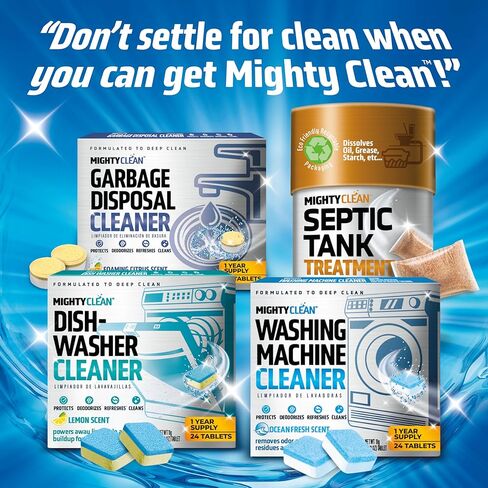 MIGHTY CLEAN Washing Machine Cleaner Tablets 24 Pack - 1 Year Supply, Septic Safe Washing Machine Cleaning Tablets, Washer Cleaner Tablet, Works with All Washers Including HE in Kuwait
