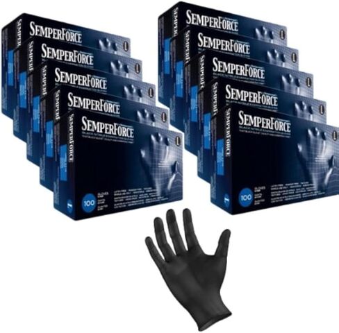 قفازات وشم من النتريل الأسود، خالية من البودرة، خالية من اللاتكس، قوة سيمبيرفورس، حجم 100/صندوق كبير (1000، كبير) in Kuwait