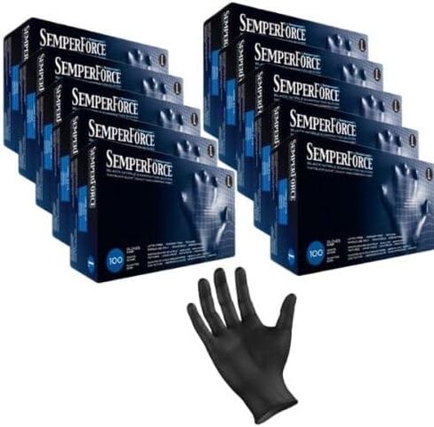 قفازات وشم من النتريل الأسود، خالية من البودرة، خالية من اللاتكس، قوة سيمبيرفورس، حجم 100/صندوق كبير (1000، كبير) in Kuwait