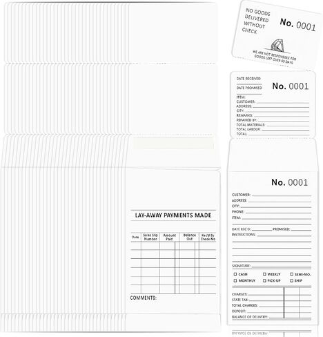 Jewelry Repair Envelopes 3 part 100 Pcs 3.14 x 11 inch 100 gms Hard White Paper Lay-Away Job Envelope with Serial Number and Tear Lines Jewelry Vending Envelopes (100) in Kuwait