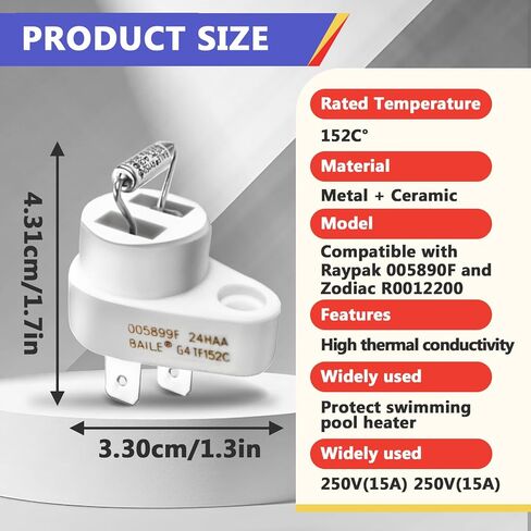 3 قطع مفتاح قطع حراري 152 درجة مئوية متوافق مع Raypak 005899F وZodiac R0012200، مفتاح تشغيل سخان حمام السباحة، مجموعة استبدال الصمامات الحرارية لقطع غيار سخان حمام السباحة وملحقاتها لـ Raypak in Kuwait