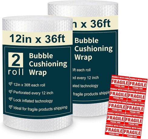 Bubble Cushioning Wrap Roll Polyethylene 12 inch x 15 Feet for Packaging, Shipping, Mailing, Moving in Kuwait