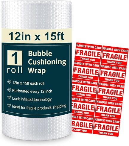 Bubble Cushioning Wrap Roll Polyethylene 12 inch x 15 Feet for Packaging, Shipping, Mailing, Moving in Saudi Arabia