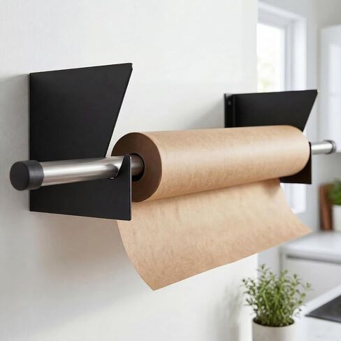 حامل رف رول مثبت على الحائط مكون من قطعتين وموزع ورق الجزار - قابل للتعديل للخدمة الشاقة من 28 إلى 60 بوصة - موزع لف الفقاعات، وحامل لفائف ورق الكرافت وحامل لف الفينيل (سعة 100 رطل) in Kuwait