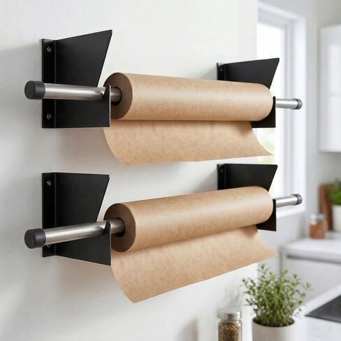 2-Pack Wall Mount Roll Rack Holder & Butcher Paper Dispenser - Heavy Duty Adjustable 28 to 60 Inch - Bubble Wrap Dispenser, Kraft Paper Roll Holder & Vinyl Wrap Holder (100 Lb Capacity) in Kuwait
