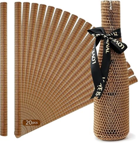 20 مجموعة من حقيبة سفر النبيذ القابلة لإعادة الاستخدام - أكمام واقية للزجاجات الورقية على شكل قرص العسل، مقاومة للصدمات ومقاومة للصدمات للسفر الجوي الآمن، والشحن، والتحرك، والتخييم (بني) in Kuwait