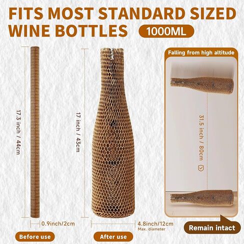 20 مجموعة من حقيبة سفر النبيذ القابلة لإعادة الاستخدام - أكمام واقية للزجاجات الورقية على شكل قرص العسل، مقاومة للصدمات ومقاومة للصدمات للسفر الجوي الآمن، والشحن، والتحرك، والتخييم (بني) in Kuwait