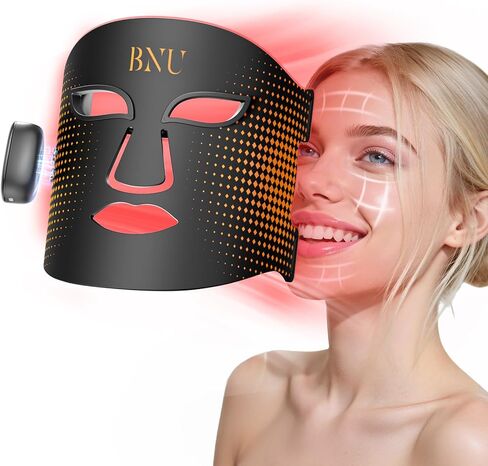 العلاج بالضوء الأحمر اللاسلكي للوجه من BNU، قناع العلاج بالضوء LED بـ 4 أوضاع مع 400 خرزة LED، جهاز تحكم عن بعد مزدوج 1000 مللي أمبير في الساعة، علاج بالضوء الأحمر بالأشعة تحت الحمراء 850 نانومتر لمكافحة الشيخوخة في المنزل والسفر in Kuwait