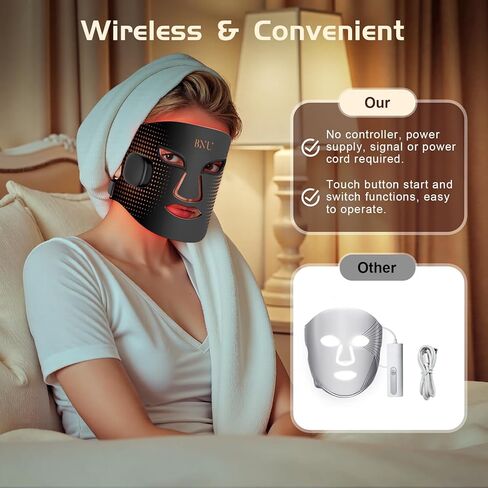 العلاج بالضوء الأحمر اللاسلكي للوجه من BNU، قناع العلاج بالضوء LED بـ 4 أوضاع مع 400 خرزة LED، جهاز تحكم عن بعد مزدوج 1000 مللي أمبير في الساعة، علاج بالضوء الأحمر بالأشعة تحت الحمراء 850 نانومتر لمكافحة الشيخوخة في المنزل والسفر in Kuwait