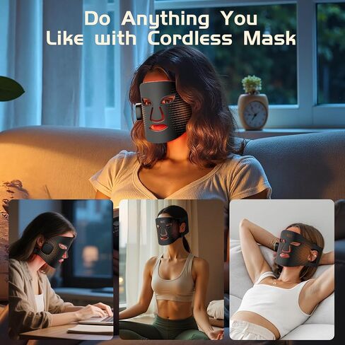 العلاج بالضوء الأحمر اللاسلكي للوجه من BNU، قناع العلاج بالضوء LED بـ 4 أوضاع مع 400 خرزة LED، جهاز تحكم عن بعد مزدوج 1000 مللي أمبير في الساعة، علاج بالضوء الأحمر بالأشعة تحت الحمراء 850 نانومتر لمكافحة الشيخوخة في المنزل والسفر in Kuwait