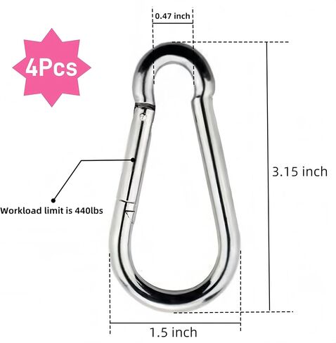 4 قطع من مشابك حلقة التثبيت شديدة التحمل، خطاف زنبركي لمنع الصدأ المجلفن مقاس 3.15 بوصة للصالة الرياضية، والمشي لمسافات طويلة، وسلاسل الحيوانات الأليفة، والتخييم، وتعليق النباتات، وحلقة مفاتيح، بوزن 440 رطلًا in Kuwait
