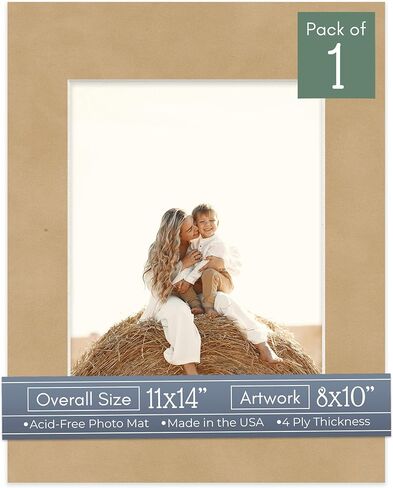 CountryArtHouse Textured Cream Acid Free 11x14 Picture Frame Mats with White Core Bevel Cut for 8x10 Pictures - Fits 11x14 Frame - One Mat in Kuwait