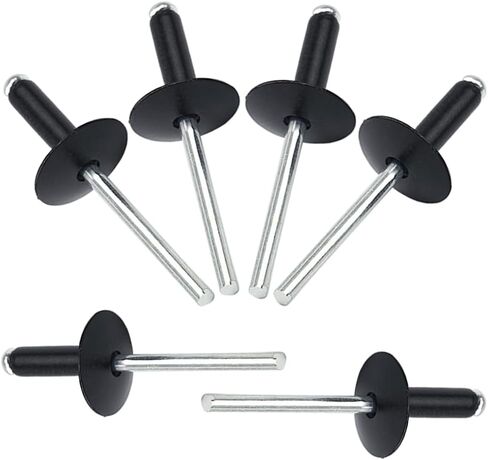 100PCS Large Flange Blind Rivets,3/16" x 1/2" Large Cap Black Aluminum Blind Rivets,Flange Diameter 5/8" (16 mm),Aluminum Grip Steel Mandrel Pop Rivets (Black, 3/16"x1/2"-100PC) in Kuwait