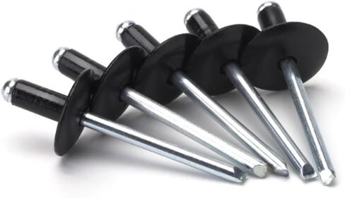 100PCS Large Flange Blind Rivets,3/16" x 1/2" Large Cap Black Aluminum Blind Rivets,Flange Diameter 5/8" (16 mm),Aluminum Grip Steel Mandrel Pop Rivets (Black, 3/16"x1/2"-100PC) in Kuwait