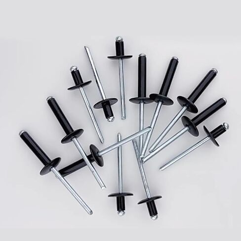 100PCS Large Flange Blind Rivets,3/16" x 1/2" Large Cap Black Aluminum Blind Rivets,Flange Diameter 5/8" (16 mm),Aluminum Grip Steel Mandrel Pop Rivets (Black, 3/16"x1/2"-100PC) in Kuwait
