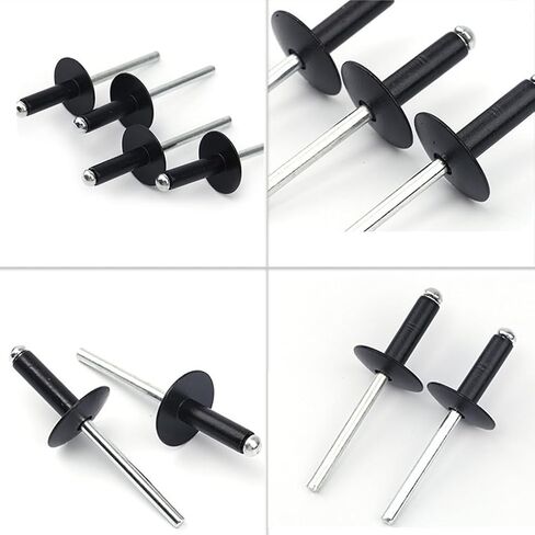 100PCS Large Flange Blind Rivets,3/16" x 1/2" Large Cap Black Aluminum Blind Rivets,Flange Diameter 5/8" (16 mm),Aluminum Grip Steel Mandrel Pop Rivets (Black, 3/16"x1/2"-100PC) in Kuwait