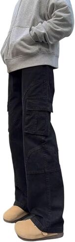 Tactical Cargo Pants for Men Trendy Baggy Solid Straight Wide Leg Pants Plus Size Casual Elastic Waisted Loose Fit Trousers in Saudi Arabia