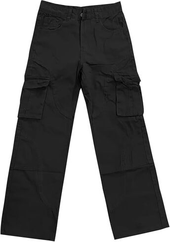 Tactical Cargo Pants for Men Trendy Baggy Solid Straight Wide Leg Pants Plus Size Casual Elastic Waisted Loose Fit Trousers in Saudi Arabia