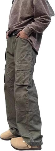 Tactical Cargo Pants for Men Trendy Baggy Solid Straight Wide Leg Pants Plus Size Casual Elastic Waisted Loose Fit Trousers in Saudi Arabia