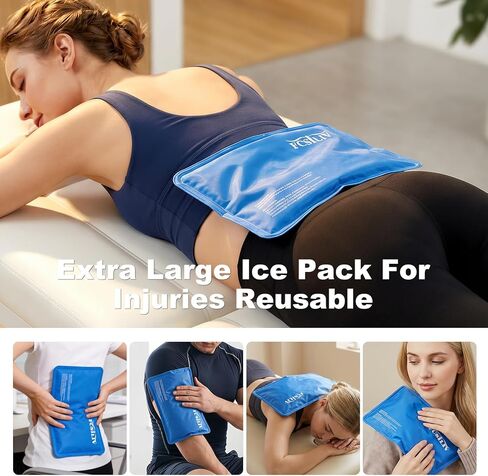 Reusable Ice Packs for Injuries - Flexible Ice Pack for Injuries - Gel Cold Pack Stays Soft When Frozen for Shoulder, Knee, Ankle, Back Pain Relief, Swelling & Bruises - 7.5"x11.5" in Kuwait