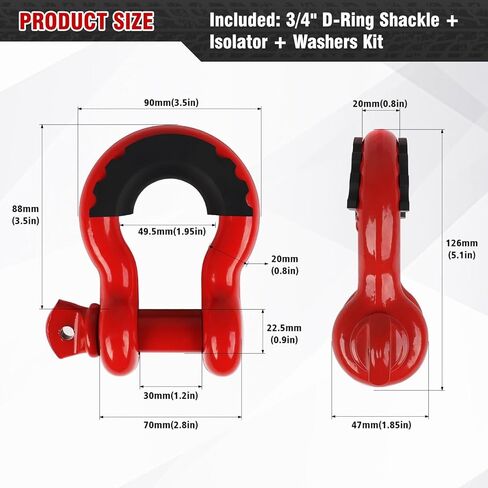 1pc for Tow Strap Winch Truck Vehicle 2 Pack Shackles 3/4" D Ring Shackle 45,000lb Break Strength Anti Theft Security Screws Kits in Saudi Arabia