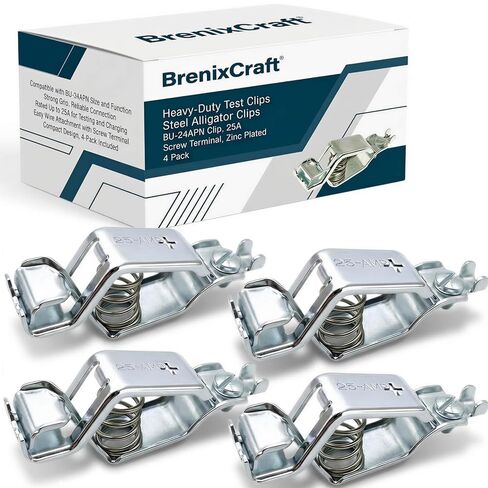 مشابك اختبار شديدة التحمل، مشابك التمساح الفولاذية، مشبك BU-24APN، 25 أمبير، قبضة زنبركية قوية، طرف لولبي، لاختبار السيارات والكهرباء، 4 عبوات in Kuwait