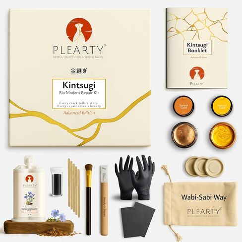 PLEARTY Kintsugi Repair Kit Food-Safe Linseed Resin Dishwasher-Proof 20g Metallic Gold Mica Powder Detailed Booklet Modern Kintsugi kit for Beginners Japanese Art Gold Repair Kit in Saudi Arabia