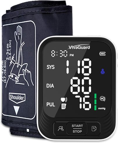 VivaGuard Blood Pressure Monitor for Home Use, Upper Arm Blood Pressure Cuff (8.7" - 16.5"), Automatic Digital BP Machine with Large LCD Backlit Display, 2 x 199 Memory, Carrying Case and Power Supply in Kuwait