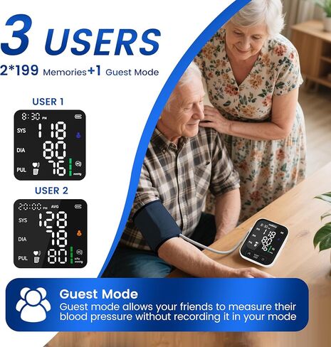 VivaGuard Blood Pressure Monitor for Home Use, Upper Arm Blood Pressure Cuff (8.7" - 16.5"), Automatic Digital BP Machine with Large LCD Backlit Display, 2 x 199 Memory, Carrying Case and Power Supply in Kuwait