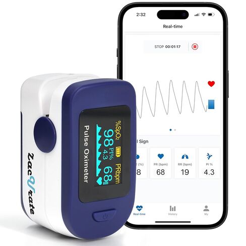 Zacurate 500B-B Wireless Bluetooth Fingertip Pulse Oximeter, Blood Oxygen Monitor with Free App, SpO2, Plethysmograph, and Perfusion Index Finger Oxygen Sensor in Saudi Arabia