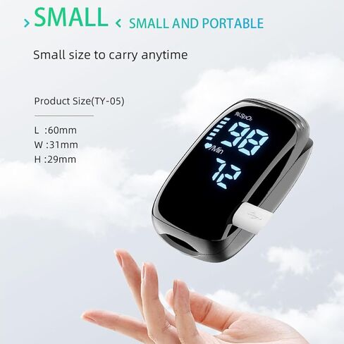 مقياس التأكسج نبض الإصبع، تشبع الأكسجين في الدم بأطراف الأصابع مع جهاز مراقبة النبض، مقياس التأكسج مع الحبل، مقياس التأكسج النبضي للاستخدام الرياضي والطيران (أسود) in Kuwait