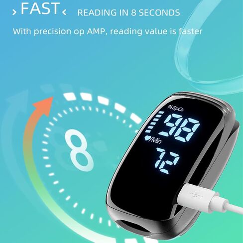 مقياس التأكسج نبض الإصبع، تشبع الأكسجين في الدم بأطراف الأصابع مع جهاز مراقبة النبض، مقياس التأكسج مع الحبل، مقياس التأكسج النبضي للاستخدام الرياضي والطيران (أسود) in Kuwait