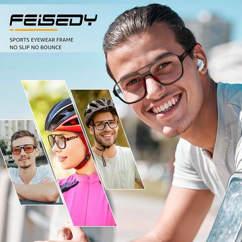 FEISEDY Sports Blue Light Glasses for Men Lightweight Anti Slip Running Cycling Square Glasses Computer Eyeglasses B0156 in Saudi Arabia