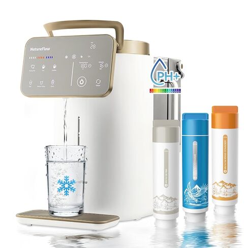 NatureFlow F40-AC (الجيل الثاني) مرشح مياه بالتناضح العكسي مع الأشعة فوق البنفسجية، إعادة التمعدن الطبيعي، مرشحات RO ذات 10 مراحل، 4:1 نقي للتصريف، منقي مياه قلوي pH9، خالٍ من BPA، NSF/ANSI/UL/FDA in Kuwait