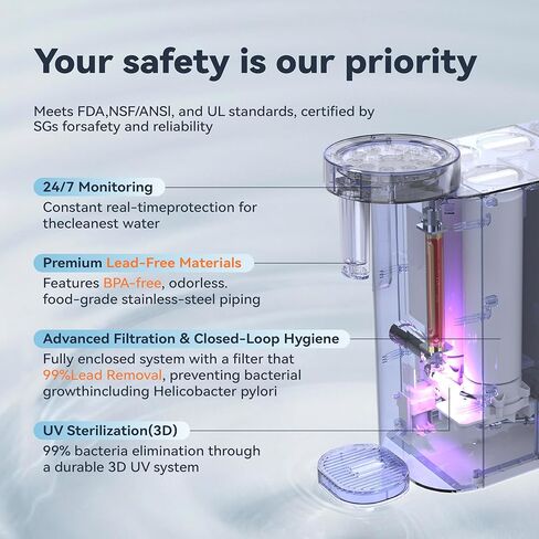 NatureFlow F40 SE مرشح مياه بالتناضح العكسي مع الأشعة فوق البنفسجية، إعادة التمعدن الطبيعي، مرشحات RO على 10 مراحل، 4: 1 نقي للتصريف، منقي المياه القلوية pH9، خالٍ من البيسفينول A، NSF/ANSI/UL/FDA in Kuwait